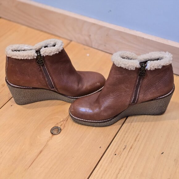 Sam Edelman Boots Womens 7 Brown Leather Ankle Bootie Wedge Heel - Picture 3 of 14